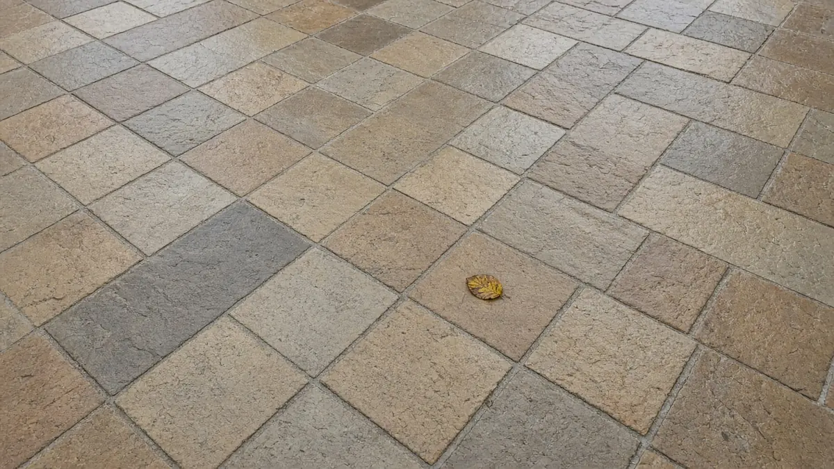 Example image: close-up of riven Indian sandstone slabs showing natural colour variation and bedded joints